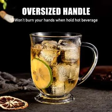 Claplante Glass Mug Set of 8, 15 oz Large Capacity Coffee Mugs with Handles, Clear, with 8 Spoons; Ideal for Latte, Espresso, Juice, Tea