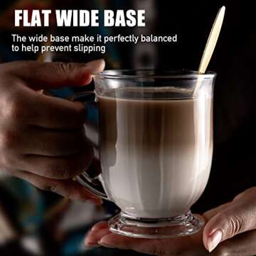 Claplante Glass Mug Set of 8, 15 oz Large Capacity Coffee Mugs with Handles, Clear, with 8 Spoons; Ideal for Latte, Espresso, Juice, Tea