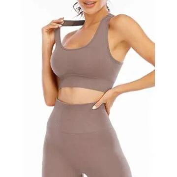 Workout Sets for Women 2 Piece High Waisted Seamless Leggings with Padded Stretchy Sports Bra Sets Yoga Outfit Jogging Gym Clothes(NA007M- Coffee 1)