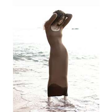 PUMIEY Long Sleeve Dress for Women Maxi Dress Bodycon Dresses for Women Long Fall Dresses Brown Dress Hazelnut Large