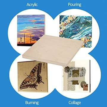 Falling in Art Unfinished Birch Wood Canvas Panels Kit - 4 Pack of 10x10’’ Studio Boards for Pai...