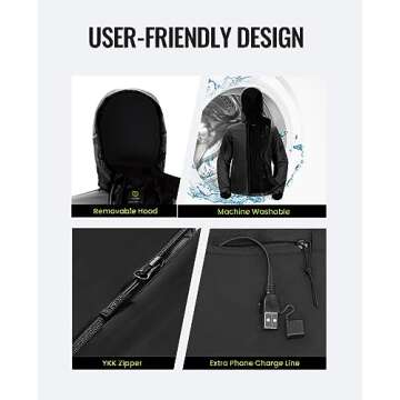 TIDEWE Heated Jacket for Women with Battery Pack, Hunting Coat (Black, Size S)