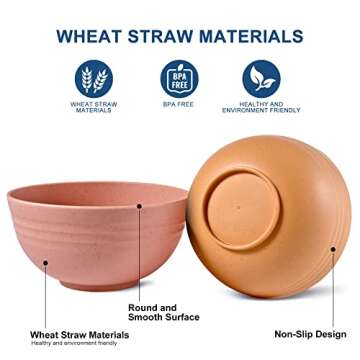 HOTEC Unbreakable Wheat Straw Bowls - Durable & Colorful Set