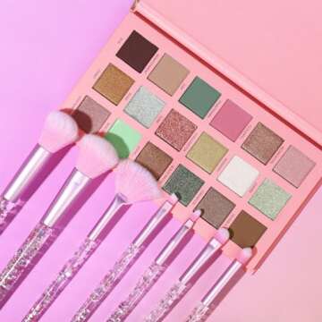 18 Colors Eyeshadow Palette With 7 pcs Soft Brushes Makeup Set High Pigmented Shimmer Matte Metallic Glitter Pink Nude Sage Green Eye Shadow Brush Make Up Kit for Women & Teen, Beginner & Pros