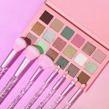 18 Colors Eyeshadow Palette With 7 pcs Soft Brushes Makeup Set High Pigmented Shimmer Matte Metallic Glitter Pink Nude Sage Green Eye Shadow Brush Make Up Kit for Women & Teen, Beginner & Pros