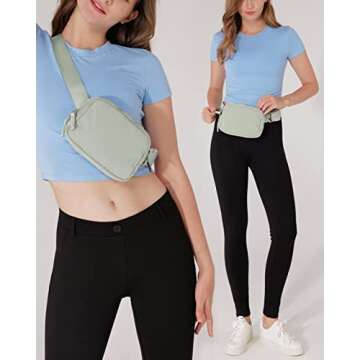 AslabCrew 2-Way Zipper Unisex Belt Bag with Adjustable Strap Fanny Packs Mini Waist Pouch for Outdoor Hiking Running Travel, Light Grey