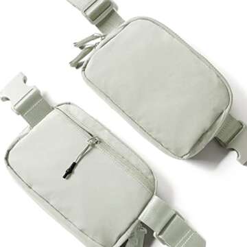 AslabCrew 2-Way Zipper Unisex Belt Bag with Adjustable Strap Fanny Packs Mini Waist Pouch for Outdoor Hiking Running Travel, Light Grey