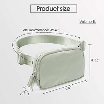 AslabCrew 2-Way Zipper Unisex Belt Bag with Adjustable Strap Fanny Packs Mini Waist Pouch for Outdoor Hiking Running Travel, Light Grey