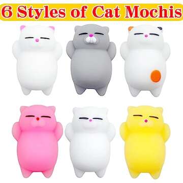 6 Pcs Cat Mochi Squishy Toys for Kids Party Favors, Animals Kawaii Squishies, Sensory Mini Mochi Toy...
