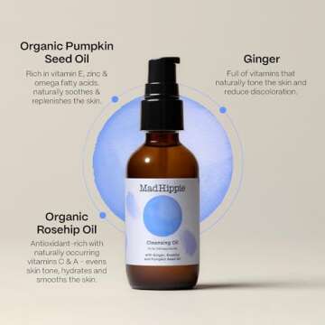 Mad Hippie Cleansing Oil for Face - Deep Cleansing Facial Cleanser & Makeup Remover for Dry, Sensitive, Acne-Prone Skin with Vitamin C-Rich Rosehip Oil, 2 Fl Oz