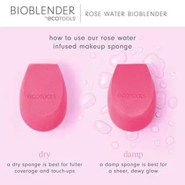 EcoTools Rose Water Bioblender, Compostable Makeup Blending Sponge, For Liquid & Cream Foundation, Base Coverage, Anti-inflammatory Ingredients, Pink, Cruelty Free & Vegan, 1 Count