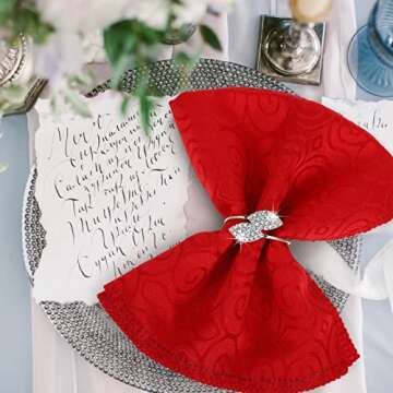 Hotop 24 Pcs Silver Napkin Rings Set Bling Napkin Rings Metal Leaves Holders Rhinestone Buckle for Valentine Party Wedding Celebrate Festival Dinner Table Decoration