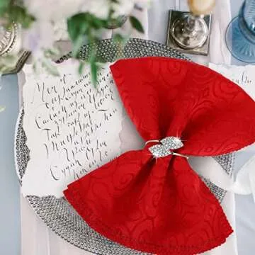 Hotop 24 Pcs Silver Napkin Rings Set Bling Napkin Rings Metal Leaves Holders Rhinestone Buckle for Valentine Party Wedding Celebrate Festival Dinner Table Decoration