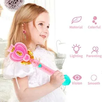 Bubble Wand for Kids, Princess Heart Bubble Machine Blower Maker Wand with Light, Easter Basket Stuffers Outdoor Toys Gifts for 1 2 3 4 5 6 7 8 Years Old Toddlers Little Girls Include Bubble Solution