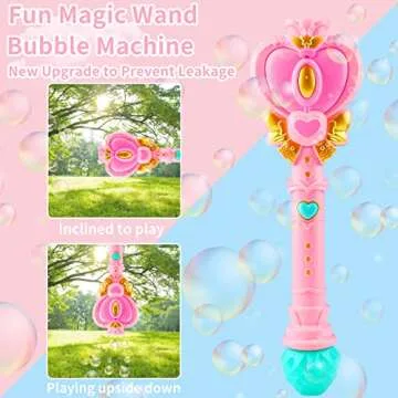 Bubble Wand for Kids, Princess Heart Bubble Machine Blower Maker Wand with Light, Easter Basket Stuffers Outdoor Toys Gifts for 1 2 3 4 5 6 7 8 Years Old Toddlers Little Girls Include Bubble Solution