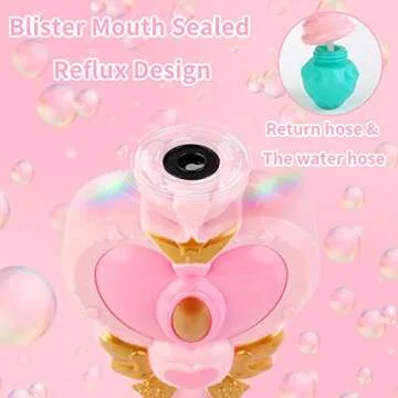 Bubble Wand for Kids, Princess Heart Bubble Machine Blower Maker Wand with Light, Easter Basket Stuffers Outdoor Toys Gifts for 1 2 3 4 5 6 7 8 Years Old Toddlers Little Girls Include Bubble Solution
