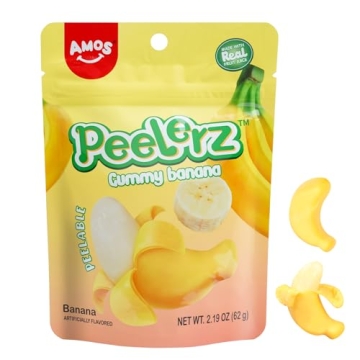 Amos Peelable Banana Gummies - Fat Free Fun Snacks, 3 Pack