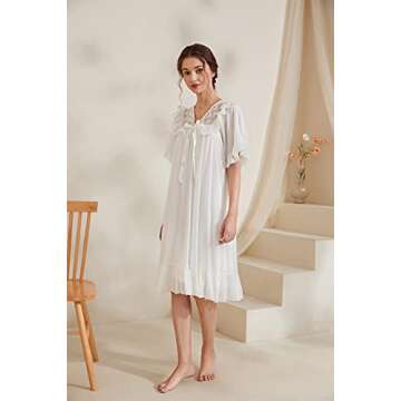 ZAZHANG Vintage Nightgowns for Women Victorian White Nightgown Short Sleeve Victorian Nightshirt Sleepwear Pajamas Nightdress(xl)