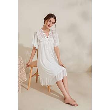 ZAZHANG Vintage Nightgowns for Women Victorian White Nightgown Short Sleeve Victorian Nightshirt Sleepwear Pajamas Nightdress(xl)