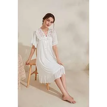 ZAZHANG Vintage Nightgowns for Women Victorian White Nightgown Short Sleeve Victorian Nightshirt Sleepwear Pajamas Nightdress(xl)