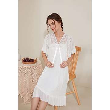 ZAZHANG Vintage Nightgowns for Women Victorian White Nightgown Short Sleeve Victorian Nightshirt Sleepwear Pajamas Nightdress(xl)