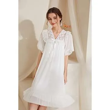 ZAZHANG Vintage Nightgowns for Women Victorian White Nightgown Short Sleeve Victorian Nightshirt Sleepwear Pajamas Nightdress(xl)