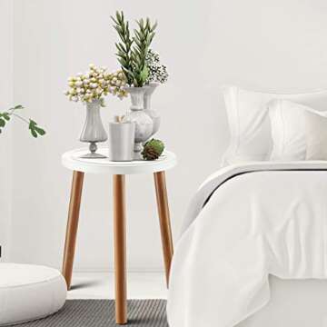 LITADA Wood Plant Stand (Set of 2) Mid Century Small Side Table, 15.8’’ Tall – Round Side End ...