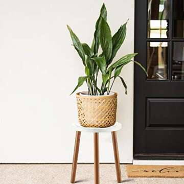 LITADA Wood Plant Stand (Set of 2) Mid Century Small Side Table, 15.8’’ Tall – Round Side End Table Flower Pot Holder Home Decor (Plant and Pot NOT Included) (2 Pack, White )
