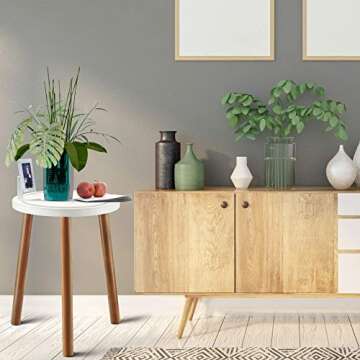 LITADA Wood Plant Stand (Set of 2) Mid Century Small Side Table, 15.8’’ Tall – Round Side End Table Flower Pot Holder Home Decor (Plant and Pot NOT Included) (2 Pack, White )