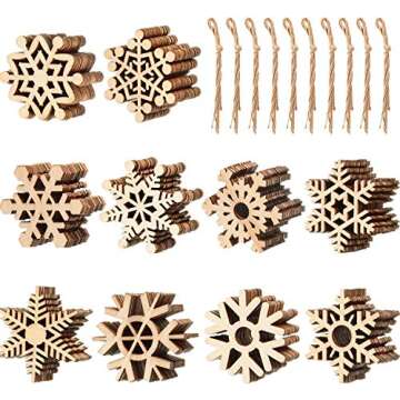 100 Pcs Christmas Unfinished Wooden Snowflake Ornaments Snowflake Hanging Cutouts Blank Wood Slices ...