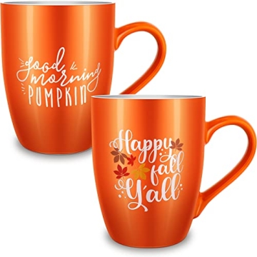 Funtery 2 Pcs Thanksgiving Coffee Mugs - Vibrant Autumn Pumpkin Design for Every Sip