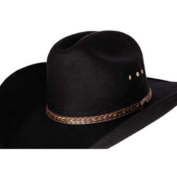 Queue Essentials Western Style Pinch Front Straw Canvas Cowboy Cowgirl Straw Hat (Felt Black, SM)