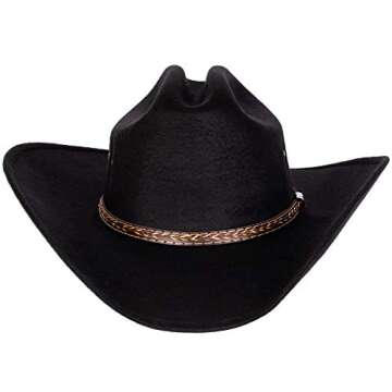 Queue Essentials Western Style Pinch Front Straw Canvas Cowboy Cowgirl Straw Hat (Felt Black, SM)