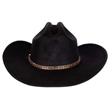 Queue Essentials Western Style Pinch Front Straw Canvas Cowboy Cowgirl Straw Hat (Felt Black, SM)