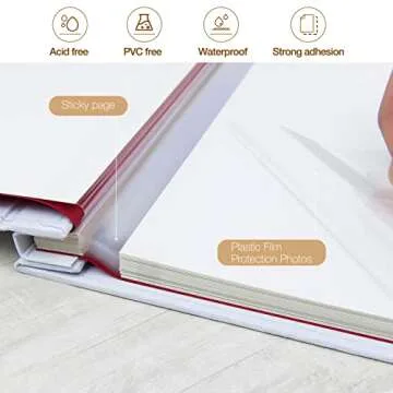 potricher Large Photo Album Self Adhesive 4x6 5x7 8x10 Pictures Linen Cover 40 Blank Pages Magnetic DIY Scrapbook Albums with A Metallic Pen (White)