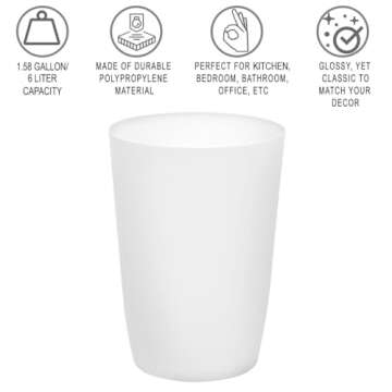 Small Trash Can – Open Top Garbage Cans for Kitchen, Office, Dorm, Bathroom, etc. –Waste Can for Compact/Tight Spaces – The Perfect Bathroom Trash Can - 1.58 Gallon Trash Bin – Glossy White