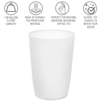 Small Trash Can – Open Top Garbage Cans for Kitchen, Office, Dorm, Bathroom, etc. –Waste Can for Compact/Tight Spaces – The Perfect Bathroom Trash Can - 1.58 Gallon Trash Bin – Glossy White