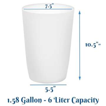 Small Trash Can – Open Top Garbage Cans for Kitchen, Office, Dorm, Bathroom, etc. –Waste Can for Compact/Tight Spaces – The Perfect Bathroom Trash Can - 1.58 Gallon Trash Bin – Glossy White