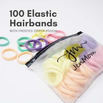 JenMom Elastic Hair Bands - 100 Pack of Stylish Spring Colors for All Hair Types