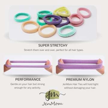 JenMom Elastic Hair Bands - 100 Pack of Colorful Ties