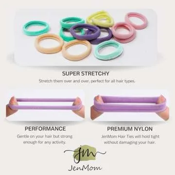 JenMom Elastic Hair Bands - 100 Pack of Colorful Ties