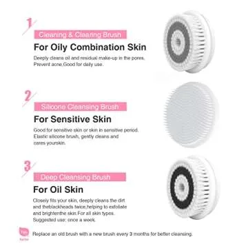 Face Brush Electric Face Cleansing Brush Skin Cleansing Face Scrubber with 3 Brush Heads TOUCHBeauty Spin Brush for Deep Cleansing Exfoliation, Facial Cleanser Brush for Massaging