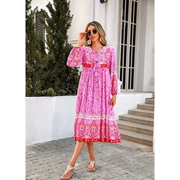 Stylish R.Vivimos Women's Floral Midi Dress in Fuchsia