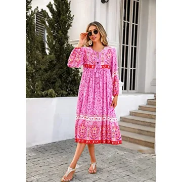 Stylish R.Vivimos Women's Floral Midi Dress in Fuchsia