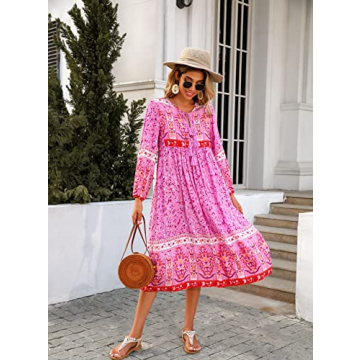 Stylish R.Vivimos Women's Floral Midi Dress in Fuchsia