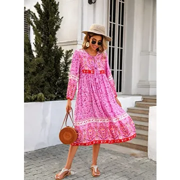 Stylish R.Vivimos Women's Floral Midi Dress in Fuchsia