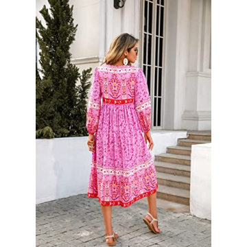 Stylish R.Vivimos Women's Floral Midi Dress in Fuchsia