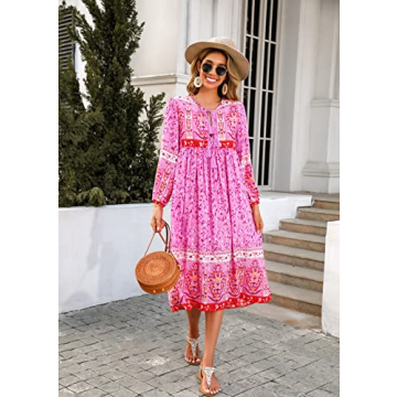 Stylish R.Vivimos Women's Floral Midi Dress in Fuchsia