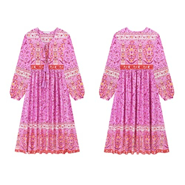 Stylish R.Vivimos Women's Floral Midi Dress in Fuchsia