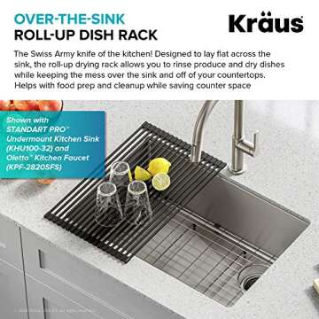 Kraus Multipurpose Over-Sink Roll-Up Dish Drying Rack, Colander and Trivet in Black, KRM-10BLACK